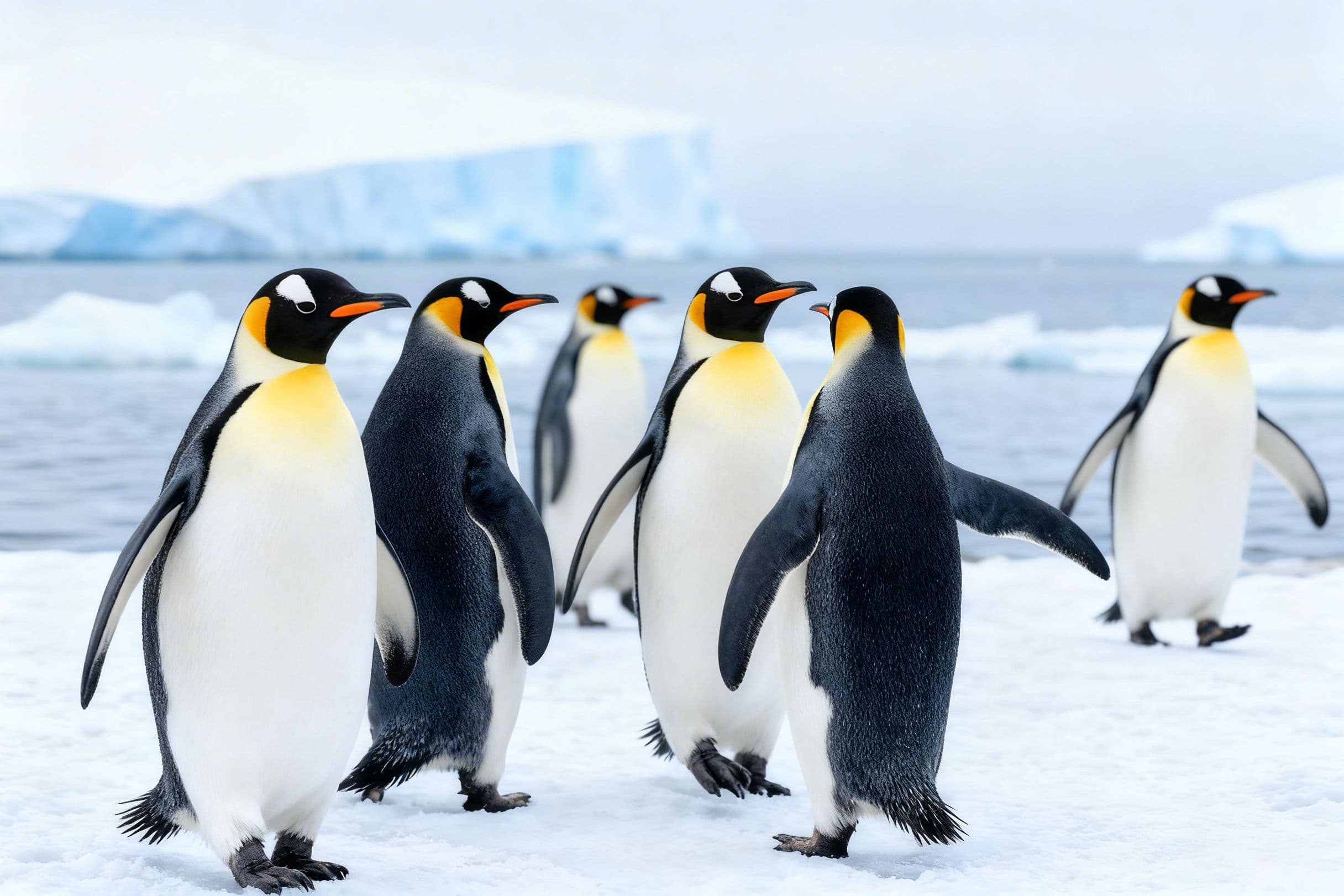 Emperor penguins near ocean